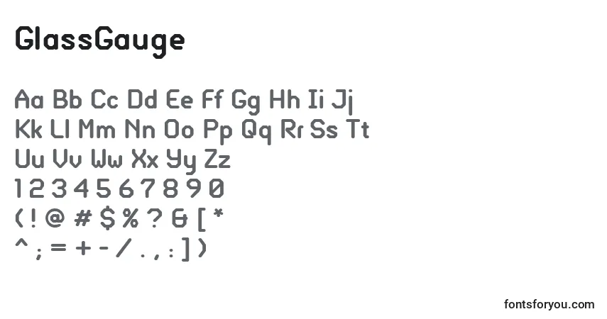 A fonte GlassGauge – alfabeto, números, caracteres especiais