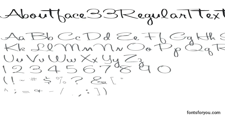 Czcionka Aboutface33RegularTtext – alfabet, cyfry, specjalne znaki