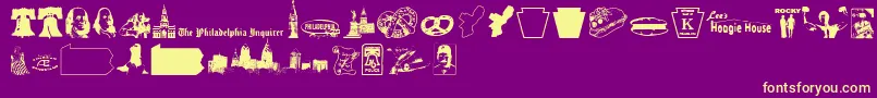 フォントPhillyDings – 紫の背景に黄色のフォント