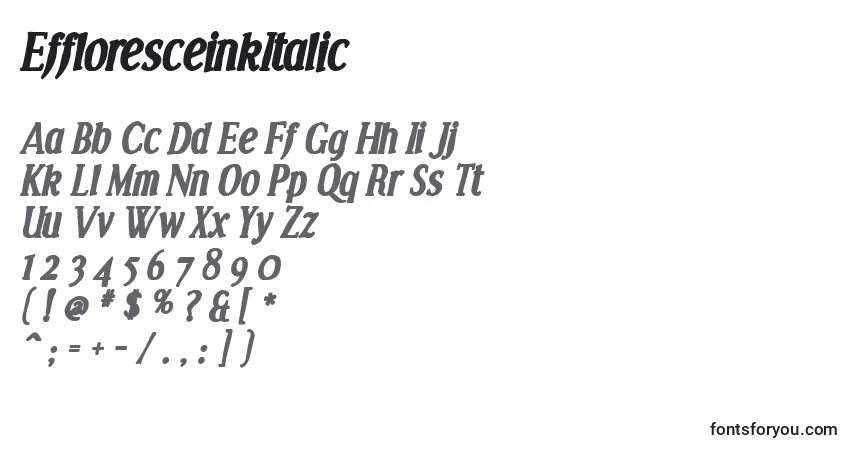 Schriftart EffloresceinkItalic – Alphabet, Zahlen, spezielle Symbole