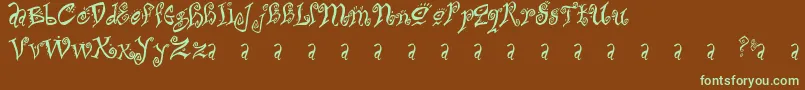 フォントBitchin – 緑色の文字が茶色の背景にあります。