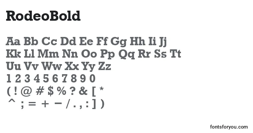 Schriftart RodeoBold – Alphabet, Zahlen, spezielle Symbole