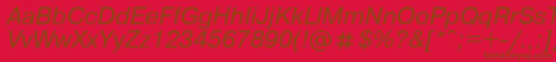 Czcionka UkrainianpragmaticaItalic – brązowe czcionki na czerwonym tle