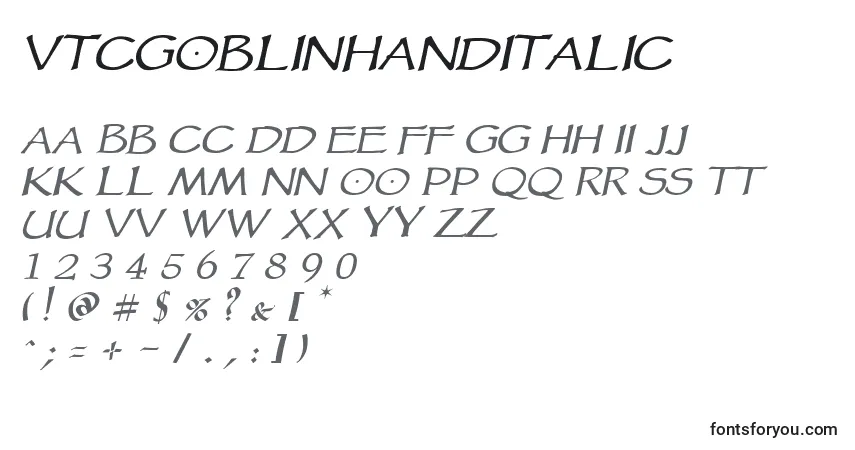 Шрифт Vtcgoblinhanditalic – алфавит, цифры, специальные символы