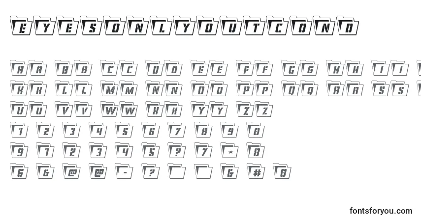 Eyesonlyoutcond-fontti – aakkoset, numerot, erikoismerkit