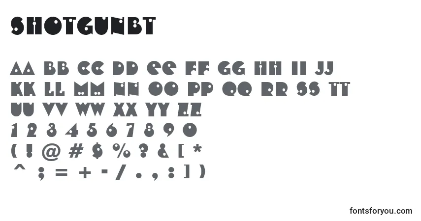 A fonte ShotgunBt – alfabeto, números, caracteres especiais