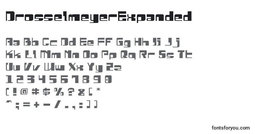 Czcionka DrosselmeyerExpanded – alfabet, cyfry, specjalne znaki