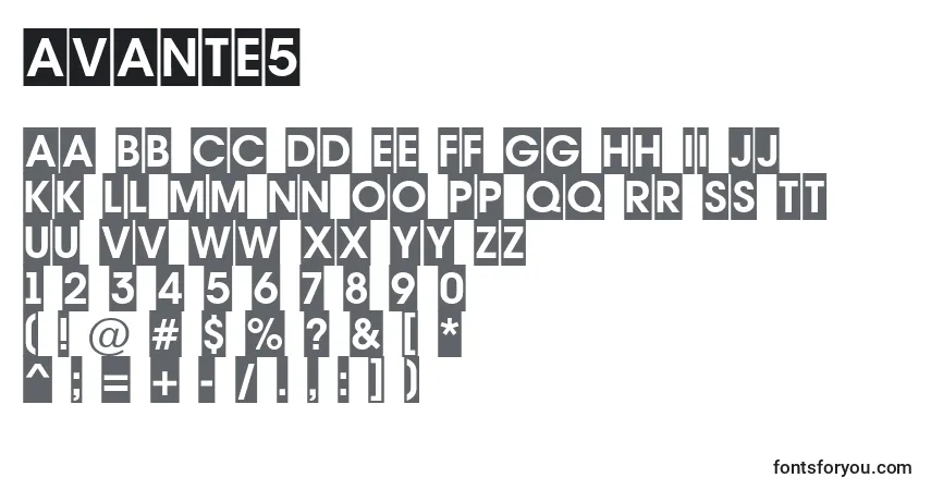 Czcionka Avante5 – alfabet, cyfry, specjalne znaki