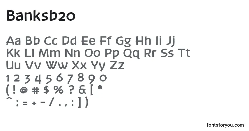 Czcionka Banksb20 – alfabet, cyfry, specjalne znaki