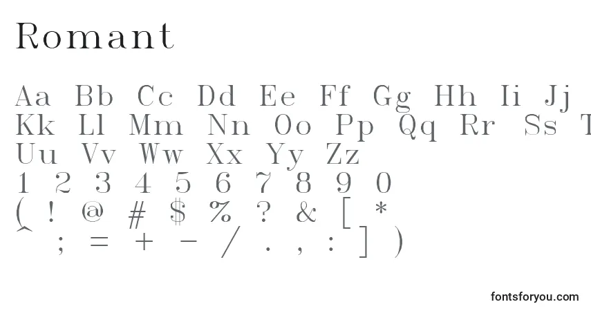 Шрифт Romant – алфавит, цифры, специальные символы