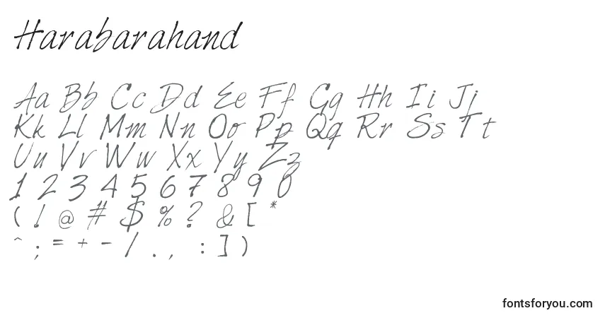 Schriftart Harabarahand – Alphabet, Zahlen, spezielle Symbole