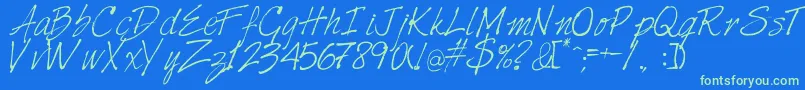 Harabarahand Font – Green Fonts on Blue Background