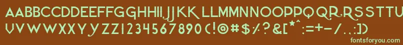フォントQuietthiefthin – 緑色の文字が茶色の背景にあります。