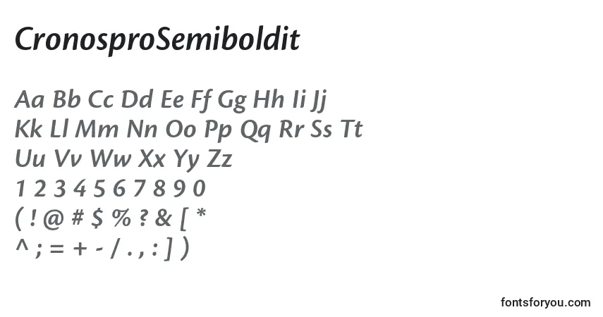 Czcionka CronosproSemiboldit – alfabet, cyfry, specjalne znaki