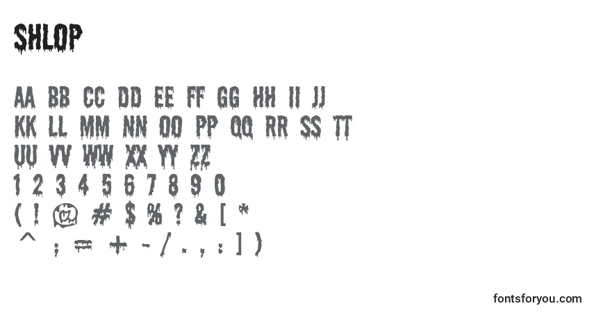 Czcionka Shlop – alfabet, cyfry, specjalne znaki