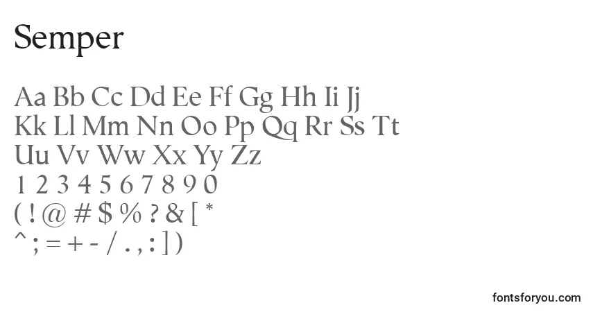 A fonte Semper – alfabeto, números, caracteres especiais