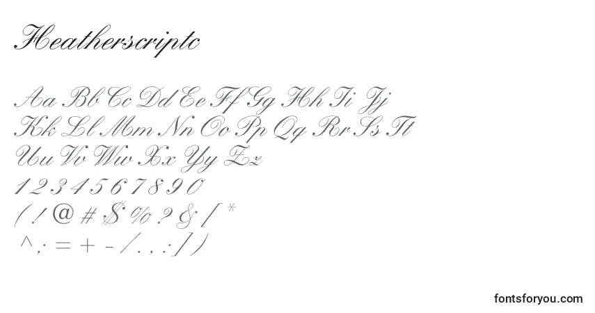 Czcionka Heatherscriptc – alfabet, cyfry, specjalne znaki