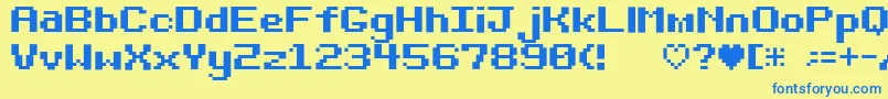 フォントBit Darling10 Srb – 青い文字が黄色の背景にあります。