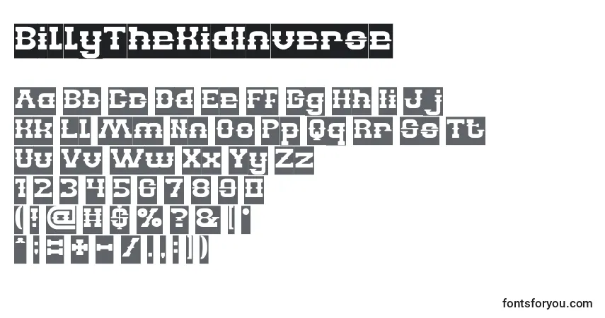 Czcionka BillyTheKidInverse – alfabet, cyfry, specjalne znaki