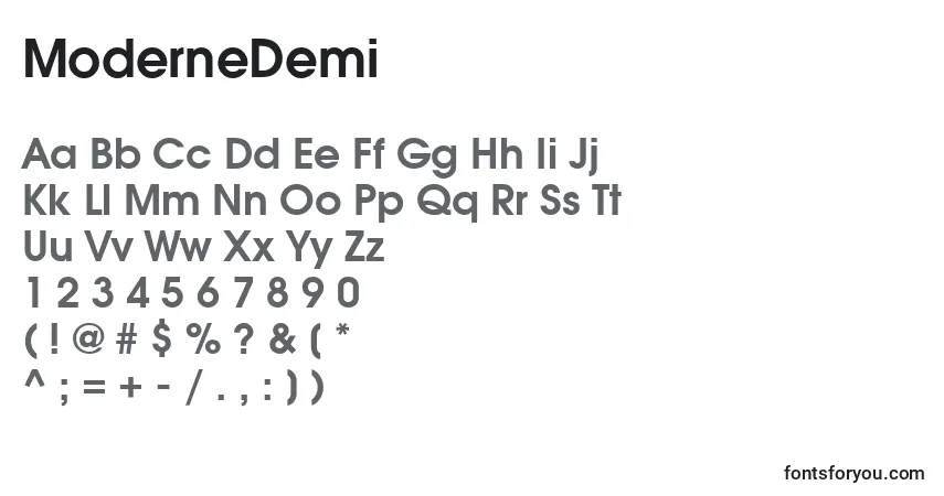 A fonte ModerneDemi – alfabeto, números, caracteres especiais