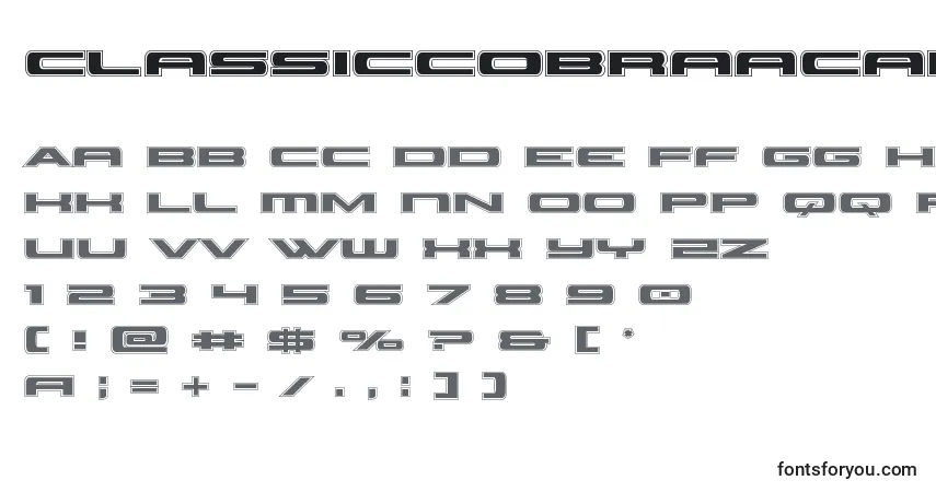 Schriftart Classiccobraacad – Alphabet, Zahlen, spezielle Symbole
