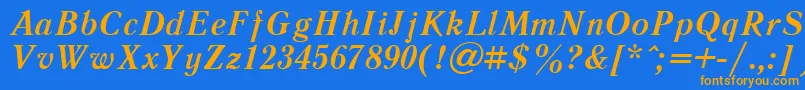 Weitere Informationen zur LiteraturnayacttBolditalic-Schriftart LiteraturnayacttBolditalic-Schriftart – Orangefarbene Schriften auf blauem Hintergrund