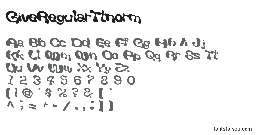 A fonte GiveRegularTtnorm – alfabeto, números, caracteres especiais