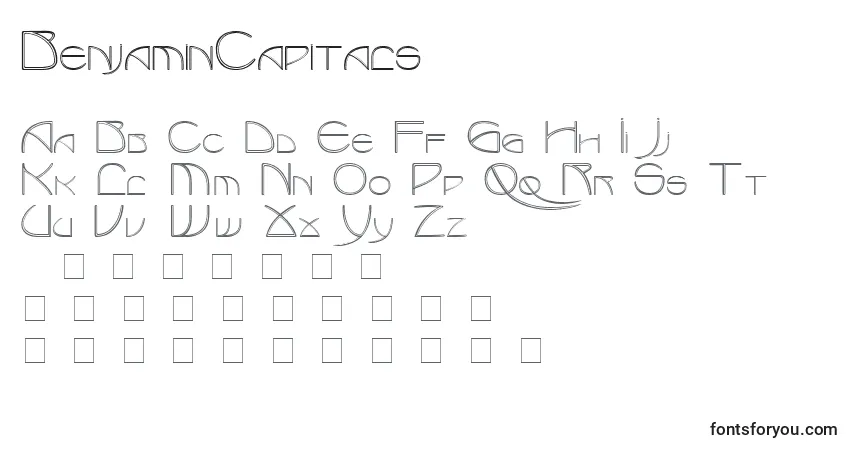 A fonte BenjaminCapitals – alfabeto, números, caracteres especiais