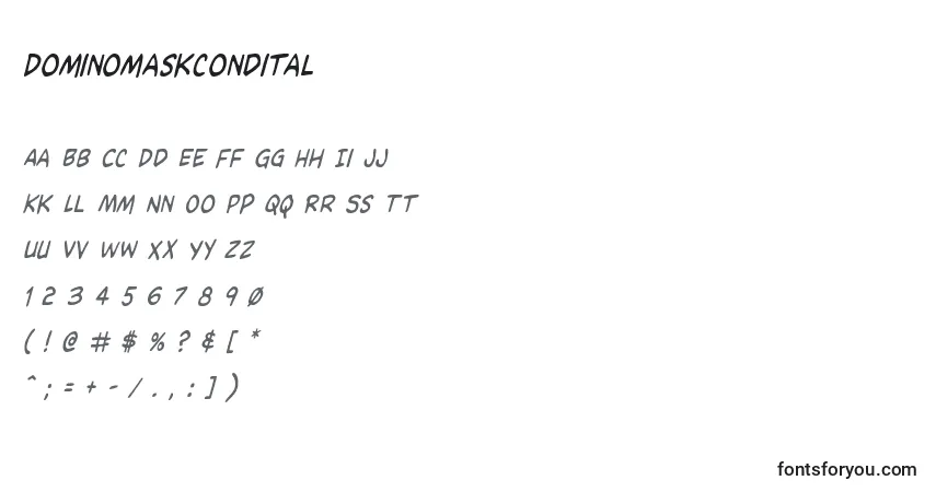 Czcionka Dominomaskcondital – alfabet, cyfry, specjalne znaki