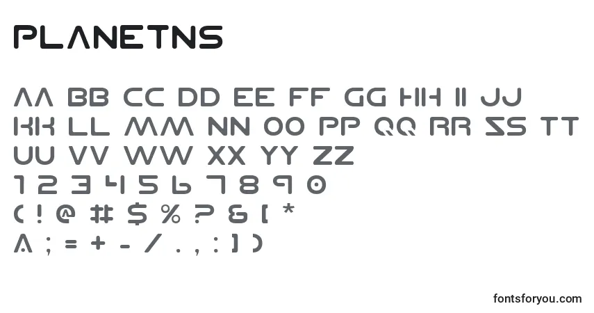 Czcionka PlanetNs – alfabet, cyfry, specjalne znaki
