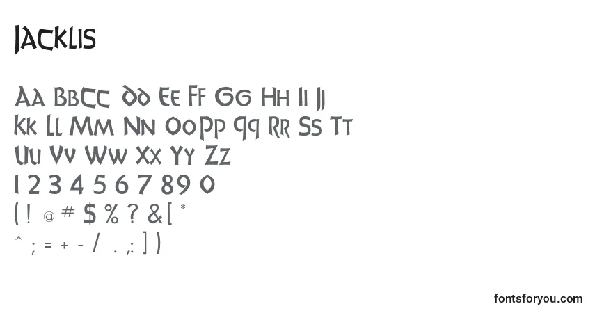 A fonte Jacklis – alfabeto, números, caracteres especiais