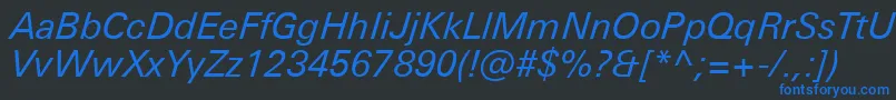 UniversNextProItalic-fontti – siniset fontit mustalla taustalla