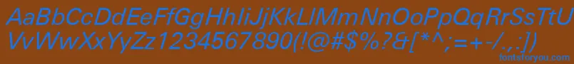 UniversNextProItalic-Schriftart – Blaue Schriften auf braunem Hintergrund