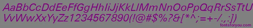 フォントUniversNextProItalic – 紫色のフォント、灰色の背景