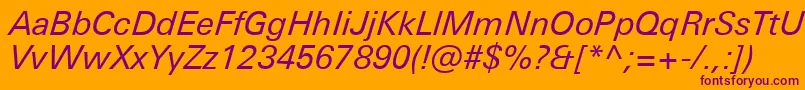 UniversNextProItalic-Schriftart – Violette Schriften auf orangefarbenem Hintergrund