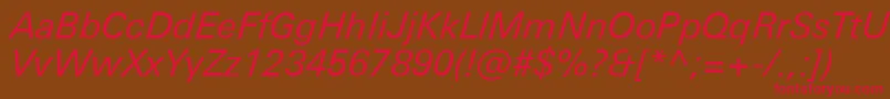 フォントUniversNextProItalic – 赤い文字が茶色の背景にあります。