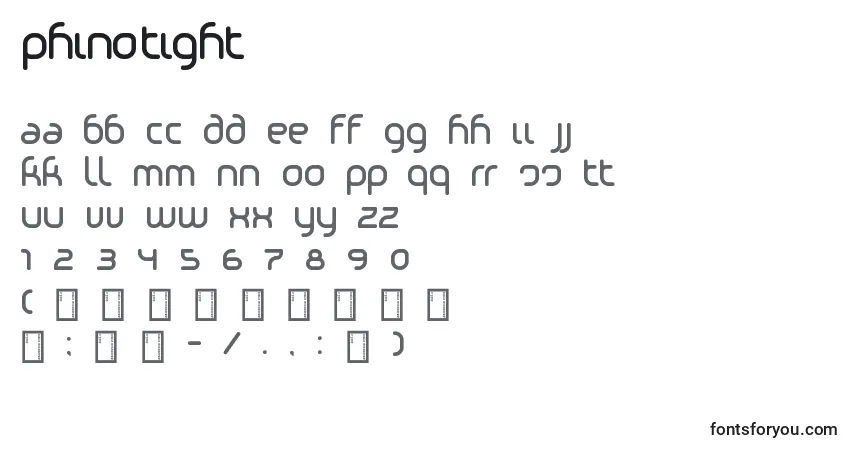 PhinoTight-fontti – aakkoset, numerot, erikoismerkit