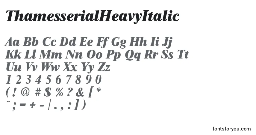 A fonte ThamesserialHeavyItalic – alfabeto, números, caracteres especiais