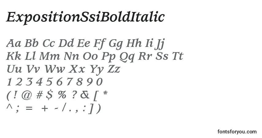 A fonte ExpositionSsiBoldItalic – alfabeto, números, caracteres especiais