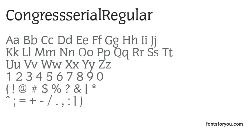 Czcionka CongressserialRegular – alfabet, cyfry, specjalne znaki