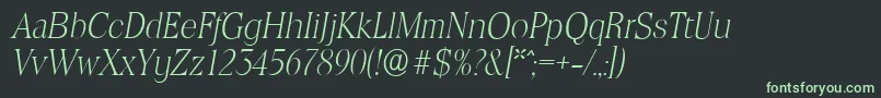 フォントToledoserialXlightItalic – 黒い背景に緑の文字