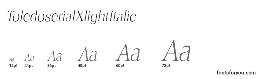 Размеры шрифта ToledoserialXlightItalic