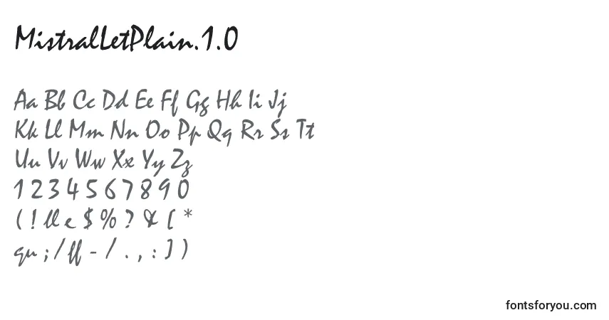 Schriftart MistralLetPlain.1.0 – Alphabet, Zahlen, spezielle Symbole