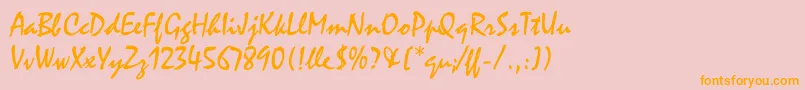 MistralLetPlain.1.0-Schriftart – Orangefarbene Schriften auf rosa Hintergrund