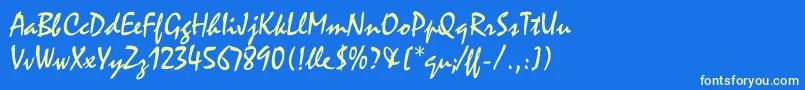 MistralLetPlain.1.0 Font – Yellow Fonts on Blue Background