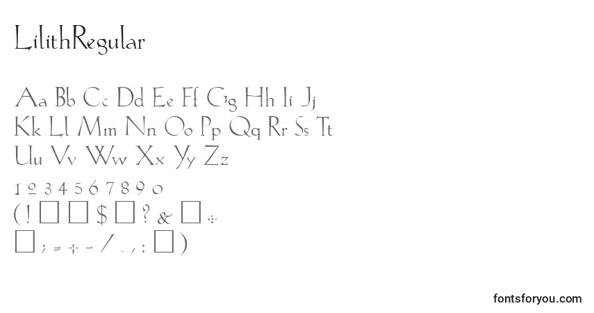 Schriftart LilithRegular – Alphabet, Zahlen, spezielle Symbole