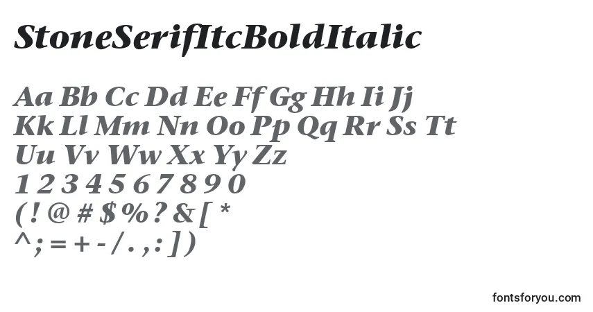 Czcionka StoneSerifItcBoldItalic – alfabet, cyfry, specjalne znaki