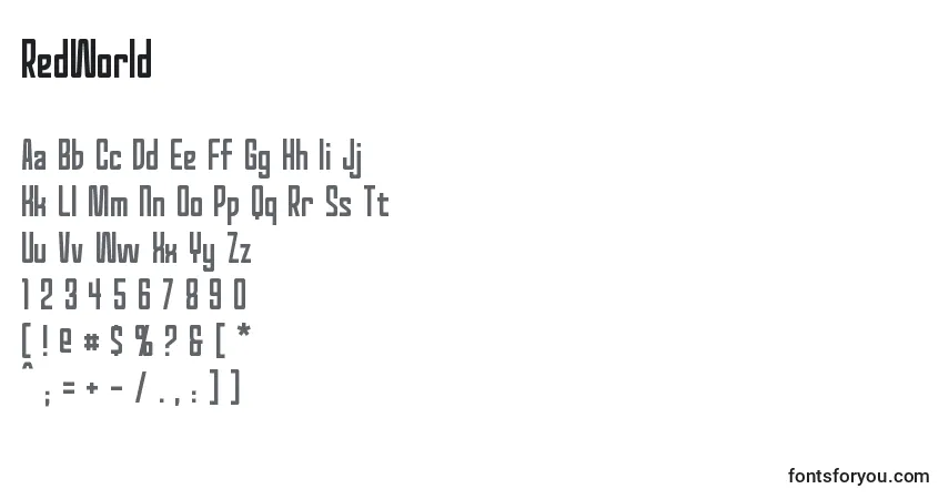 Czcionka RedWorld – alfabet, cyfry, specjalne znaki