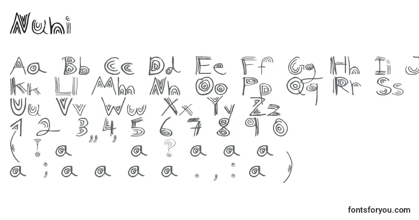 Schriftart Nuni – Alphabet, Zahlen, spezielle Symbole