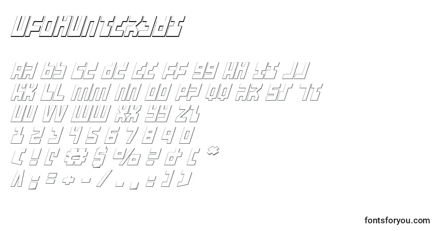 Czcionka Ufohunter3Di – alfabet, cyfry, specjalne znaki